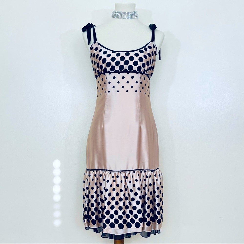 Bebe Pink with Black Polka dots cocktail dress